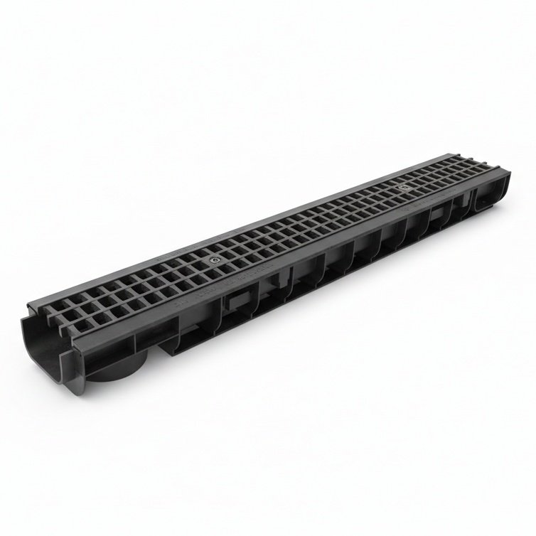 Ջրահեռացման առվակ Gidrolica Standart DN100 H80 պլաստիկ, ցանց, ծակոտիավոր, պլաստիկ, ամրակ - 2 հատ / Пластиковый лоток DN100 H80 с решеткой пластиковой